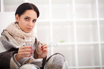 Sick Woman, Flu Woman. Caught Cold. Woman feeling cold