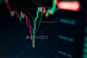 Bitcoin and Cryptocurrency stock market exchange candlestick chart stock photo NULLED