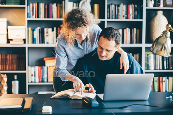 Freelance couple working from home. stock photo NULLED