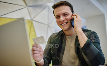 Working online on freelance, using technology stock photo NULLED