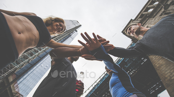 Group of urban runners stock photo NULLED