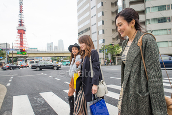 Women shopping in Tokyo stock photo NULLED