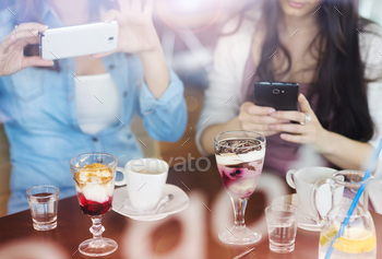 Beautiful women in cafe stock photo NULLED
