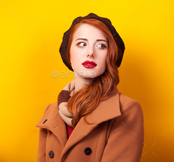 Redhead women in beret stock photo NULLED