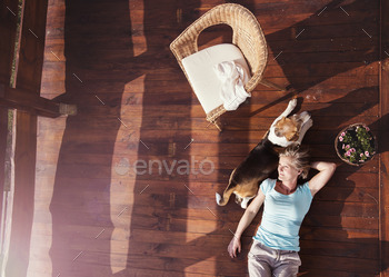 Senior woman and dog stock photo NULLED