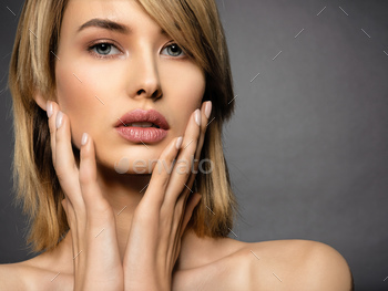 Woman with beauty face and clean skin.  Sexy blonde woman. stock photo NULLED