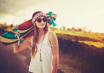 Young Woman with Skateboard
