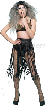 a woman wearing a black skirt and fishnet stockings stock photo NULLED