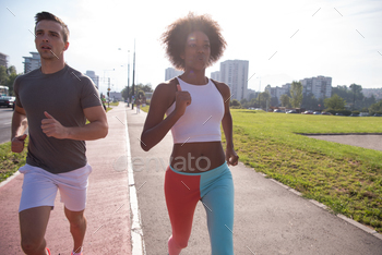 multiethnic group of people on the jogging stock photo NULLED